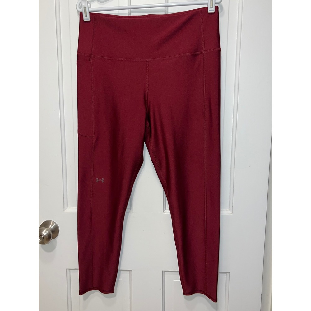 Under Armour HeatGear High Waisted Pocket Leggings Burgundy Maroon Womens 1X